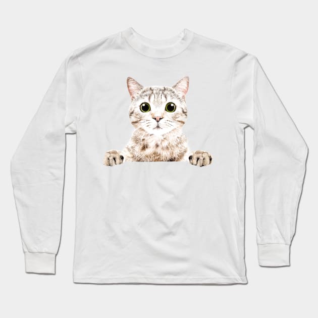 Shy Kitten Long Sleeve T-Shirt by jellytalk